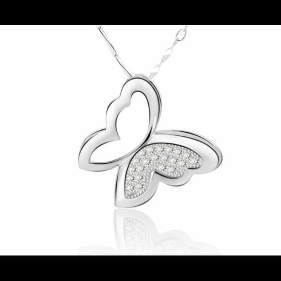 Jewelry - 100% Silver 2.5 Carats CZ Butterfly Necklace